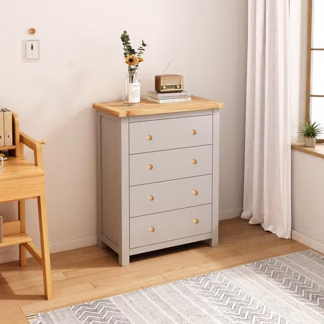 Cabinet Bits Argenta 4 Drawer Petite Chest of Drawers in Grey with Wood Knobs