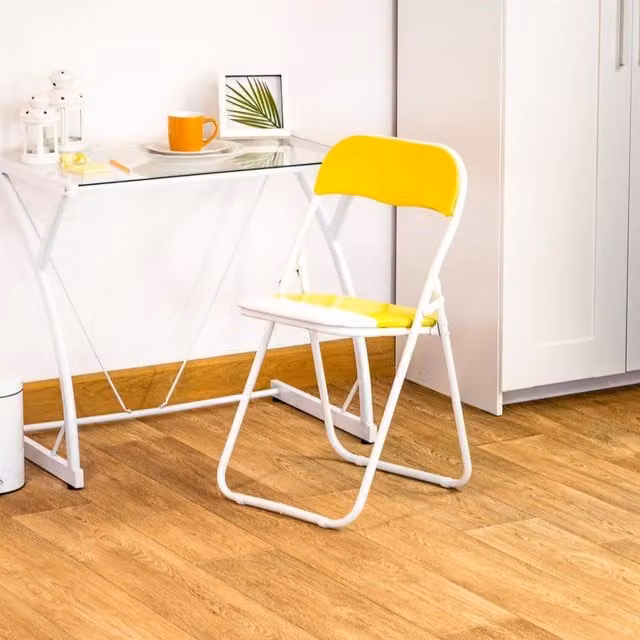 Harbour Housewares Pack of 4 Yellow Padded Folding Chairs with Metal Frame