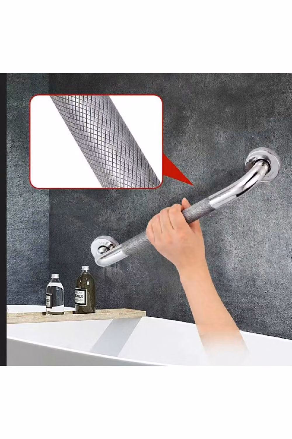 KDMD Stainless Steel Anti Slip Shower Grab Handle in Silver, 30 cm – 3