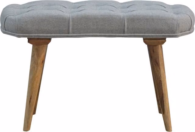 KDMK Nordic Style Checked Grey Fabric and Mango Wood Bench