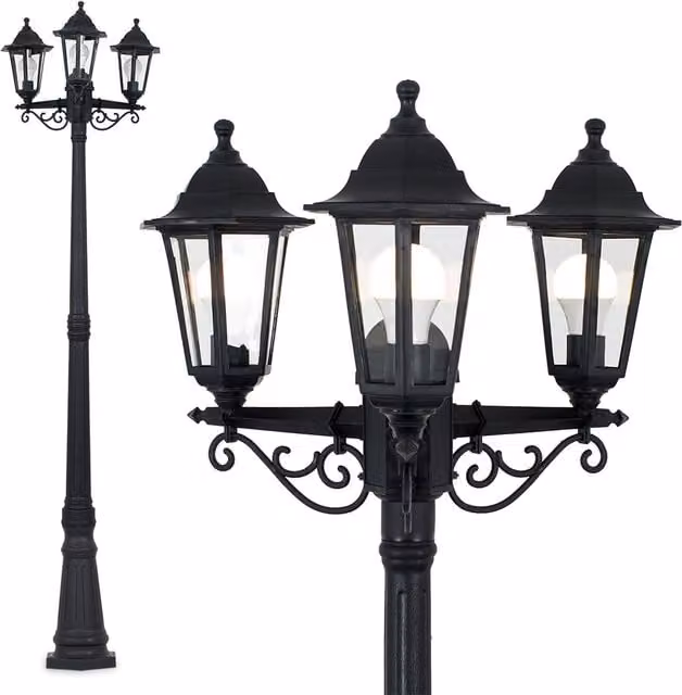 ValueLights Mayfair 3 Way Black Outdoor Lamp Post Light with Up and Down Lighting
