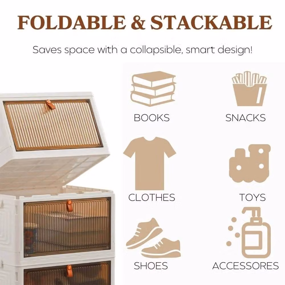 FORGEVIO 3-Tier Stackable Folding Storage Boxes with Lids, White, 69L Total Capacity – 2