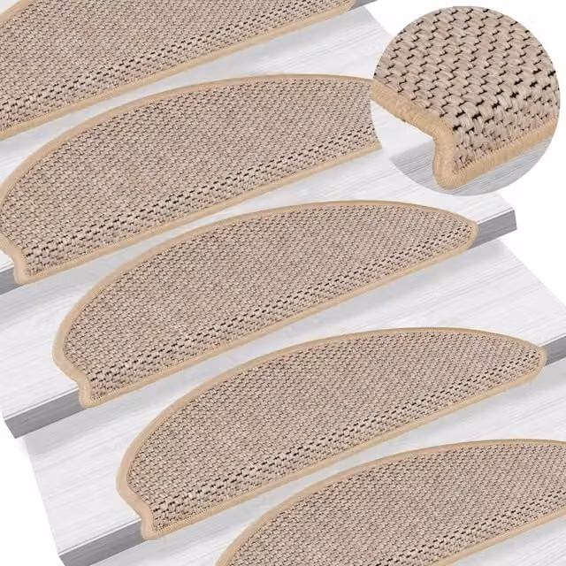 Berkfield Home Self-adhesive Sisal-Look Stair Mats, 15 Pieces, Light Beige, W: 65 cm, D: 21 cm, H: 4 cm – 1