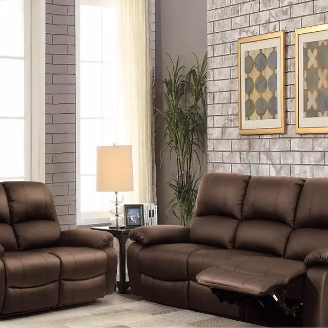 Comfy Living Brown PU Leather Reclining Sofa Set with 3 Seater and 2 Seater Sofas