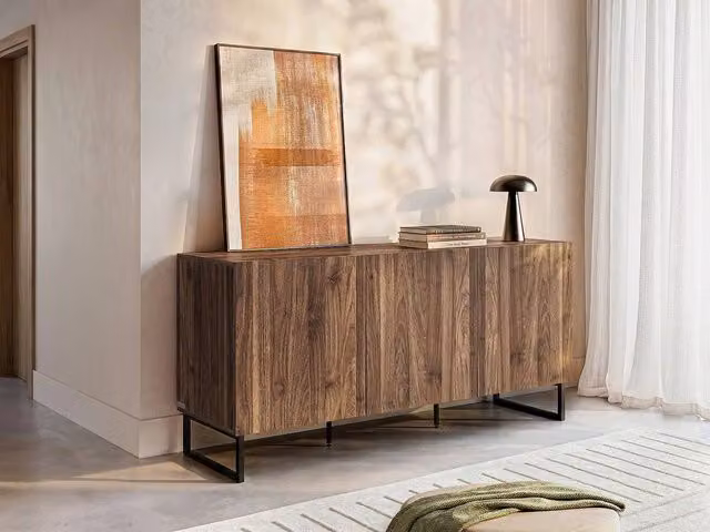 Vente-unique CEVANIA Modern Sideboard with 3 Doors in Dark Natural Walnut