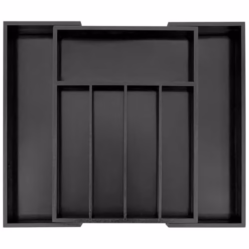 MantraRaj Bamboo Expandable Cutlery Tray Organiser with Compartments, Black – 1