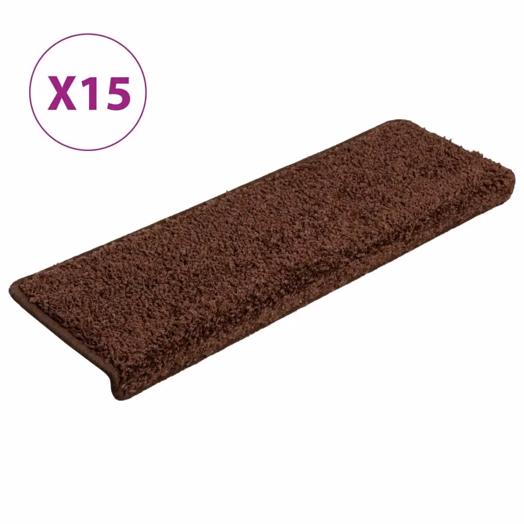 Berkfield Home Self-Adhesive Non-Slip Carpet Stair Treads, 15 Pieces, Brown, W: 65 cm, D: 21 cm, H: 4 cm – 2
