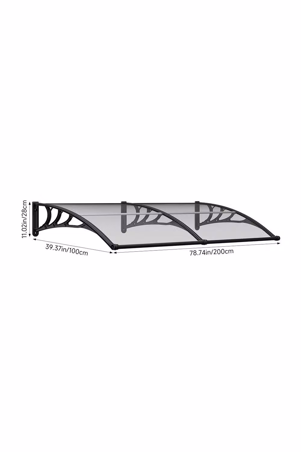 Garden Sanctuary Grey Outdoor Door Canopy and Window Awning with Drainage Channel, Aluminium and Polycarbonate, W: 200 cm, H: 100 cm, D: 28 cm – 3
