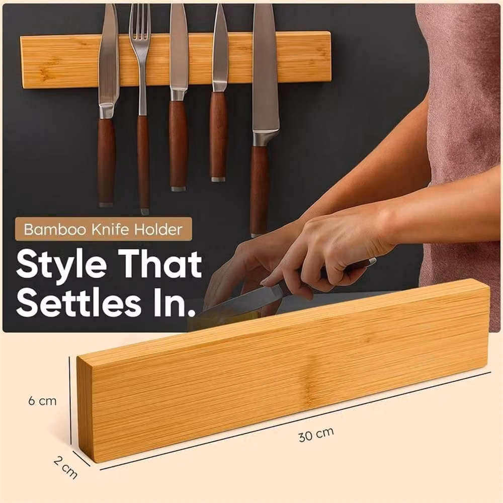 EONLION Wall-Mounted Wooden Kitchen Block Rack Holder in Brown, Width: 100 cm – 2