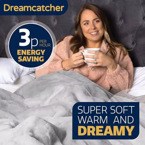 Dreamcatcher Faux Fur Heated Blanket in Light Grey with 9 Heat Levels and 9-Hour Timer – 3