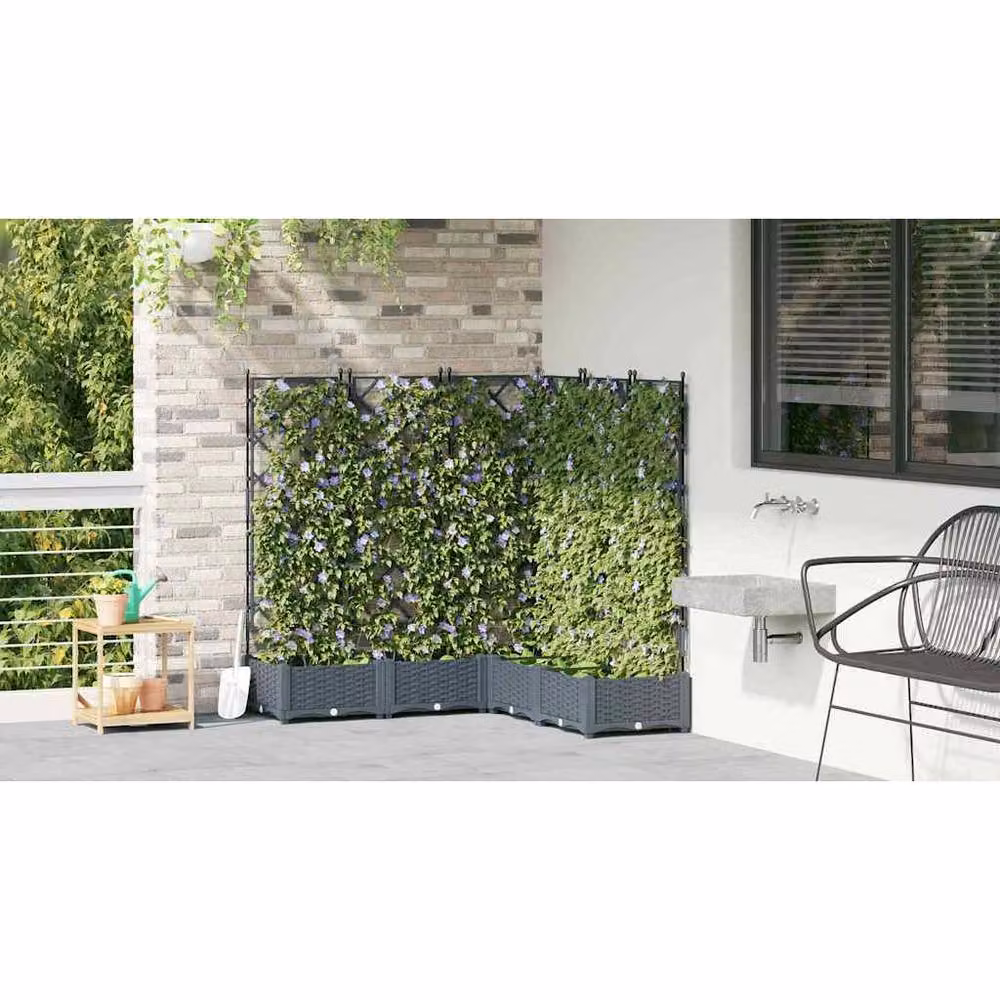 Berkfield Home Beautiful Garden Planter with Trellis, 5 Piece Set, Light Grey, W/D/H: 120 x 120 x 12 cm – 4