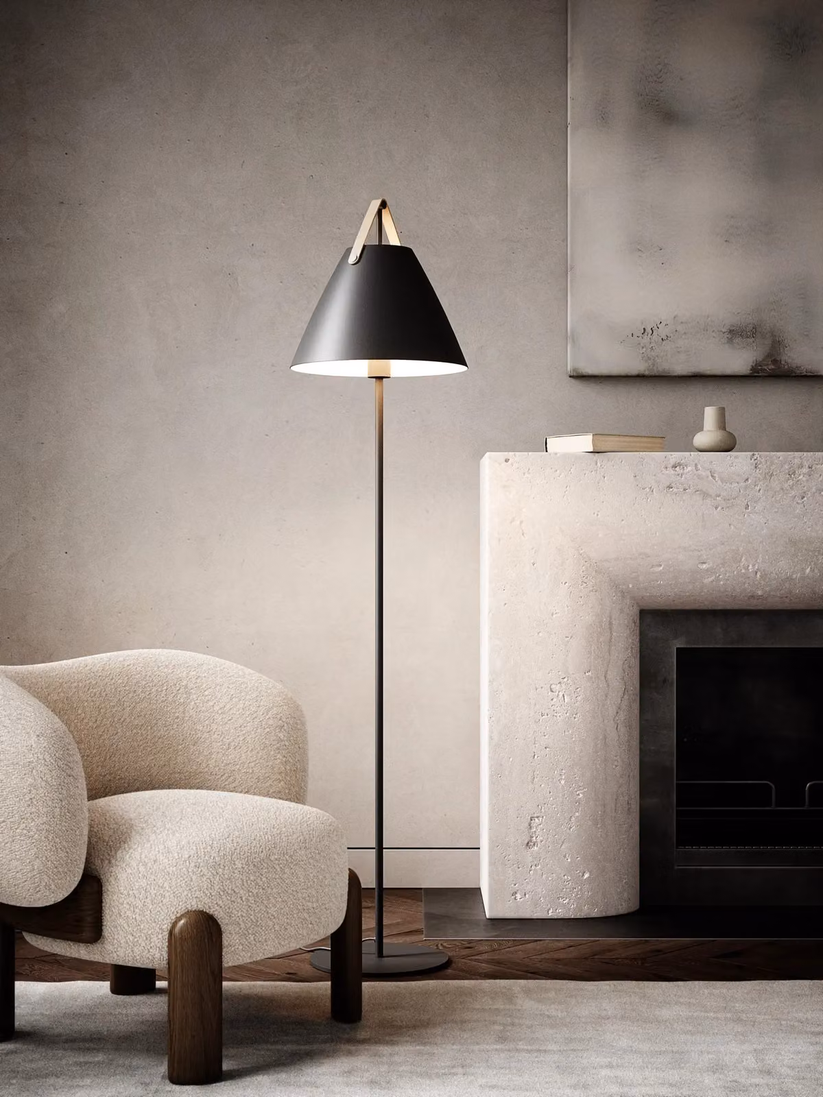 Nordlux Strap Floor Lamp in Black Metal and Brown Leather with E27 Socket – 3