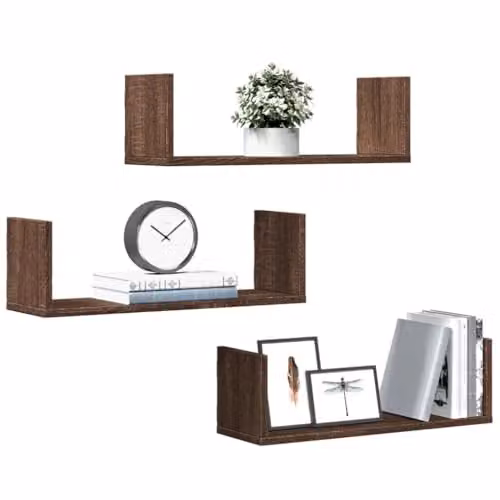 vidaXL Set of 3 Wall Shelves in Brown Oak, W: 58 cm, D: 18 cm, H: 18 cm – 3