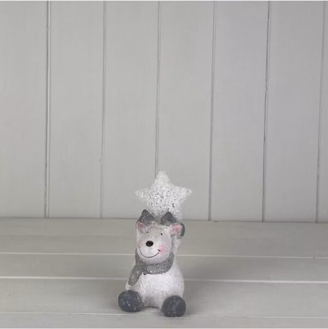 KDMD Small Grey Reindeer Tabletop Decoration Holding a Light Up Star