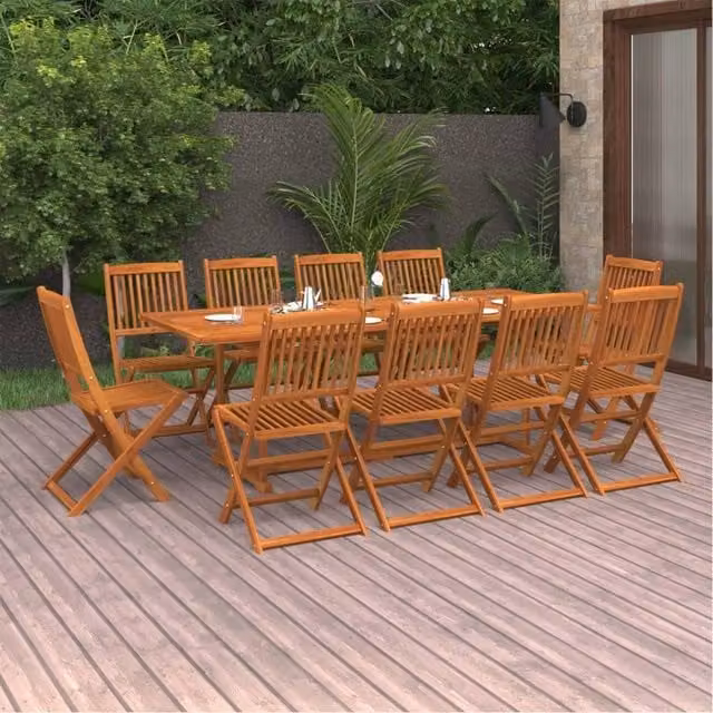 Berkfield Home 11 Piece Garden Dining Set in Brown Oiled Solid Acacia Wood – 1