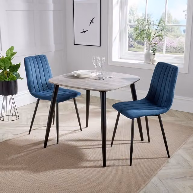 Aspen Dining Set by Core Products Ltd with Grey Oak Effect Table and 2 Blue Straight Stitch Chairs