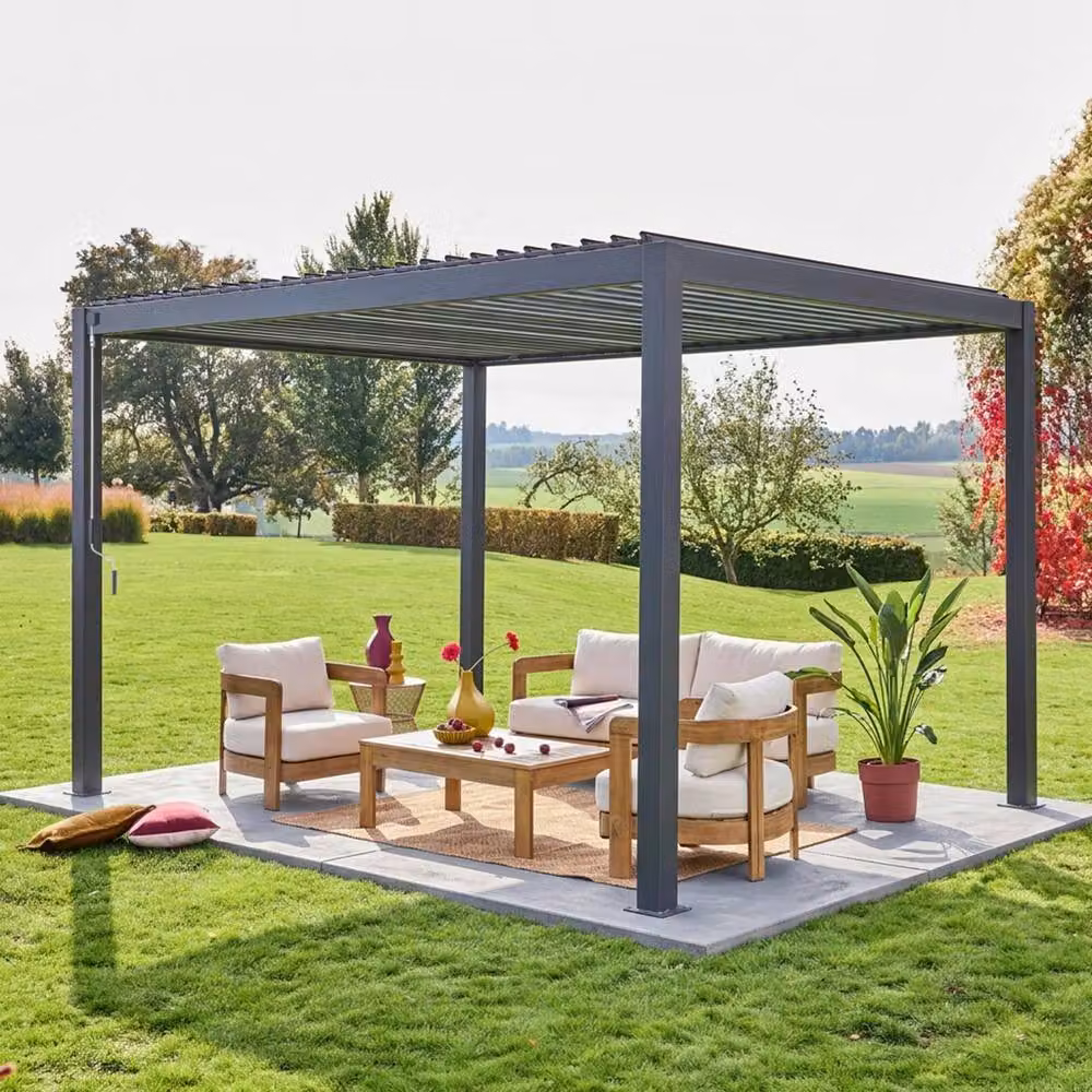 sweeek Aluminium Louvered Pergola in Dark Grey, W: 400 cm, D: 300 cm, H: 257 cm – 4