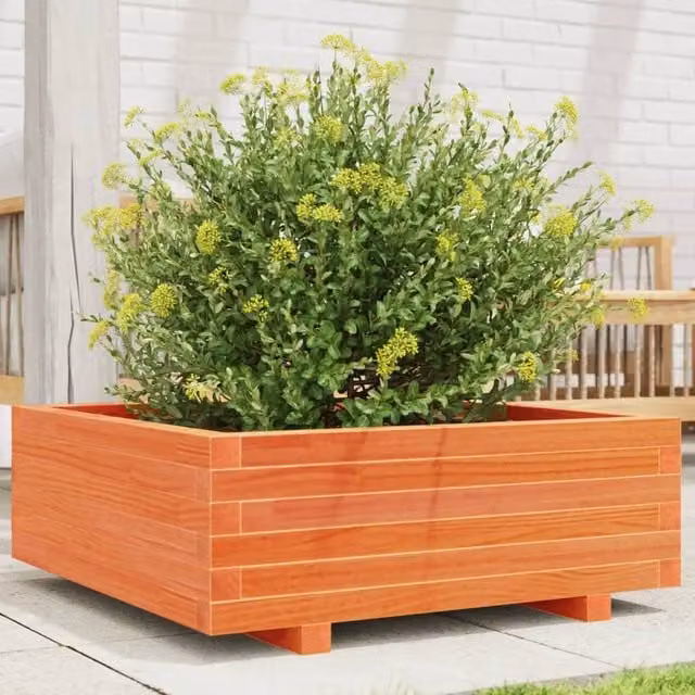 Berkfield Home Garden Planter Tub in Brown Solid Wood, W: 70 cm, D: 70 cm, H: 26.5 cm – 1