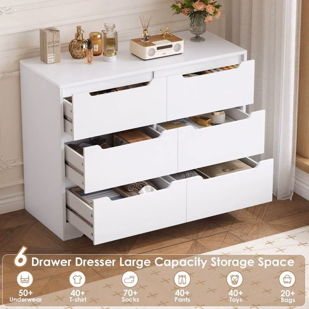 PAWNORA Modern 6 Drawer Chest of Drawers in White – 2