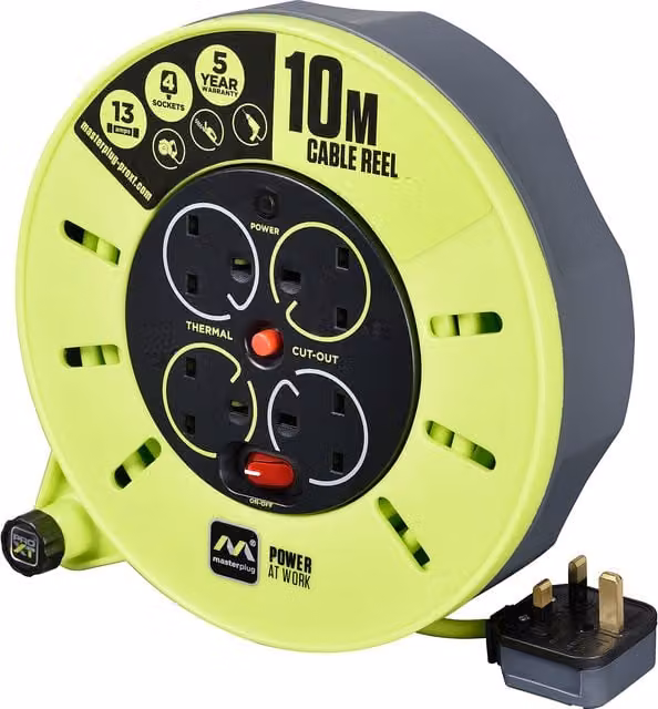 Masterplug 4 Socket 10m 13A Cassette Reel in Yellow