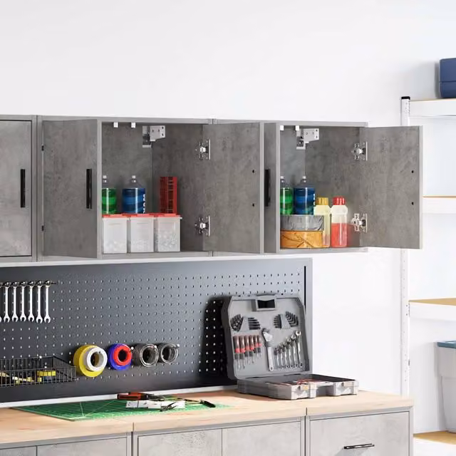 Berkfield Home Set of 2 Wall Mounted Garage Workshop Cabinets in Concrete Grey Engineered Wood – 1
