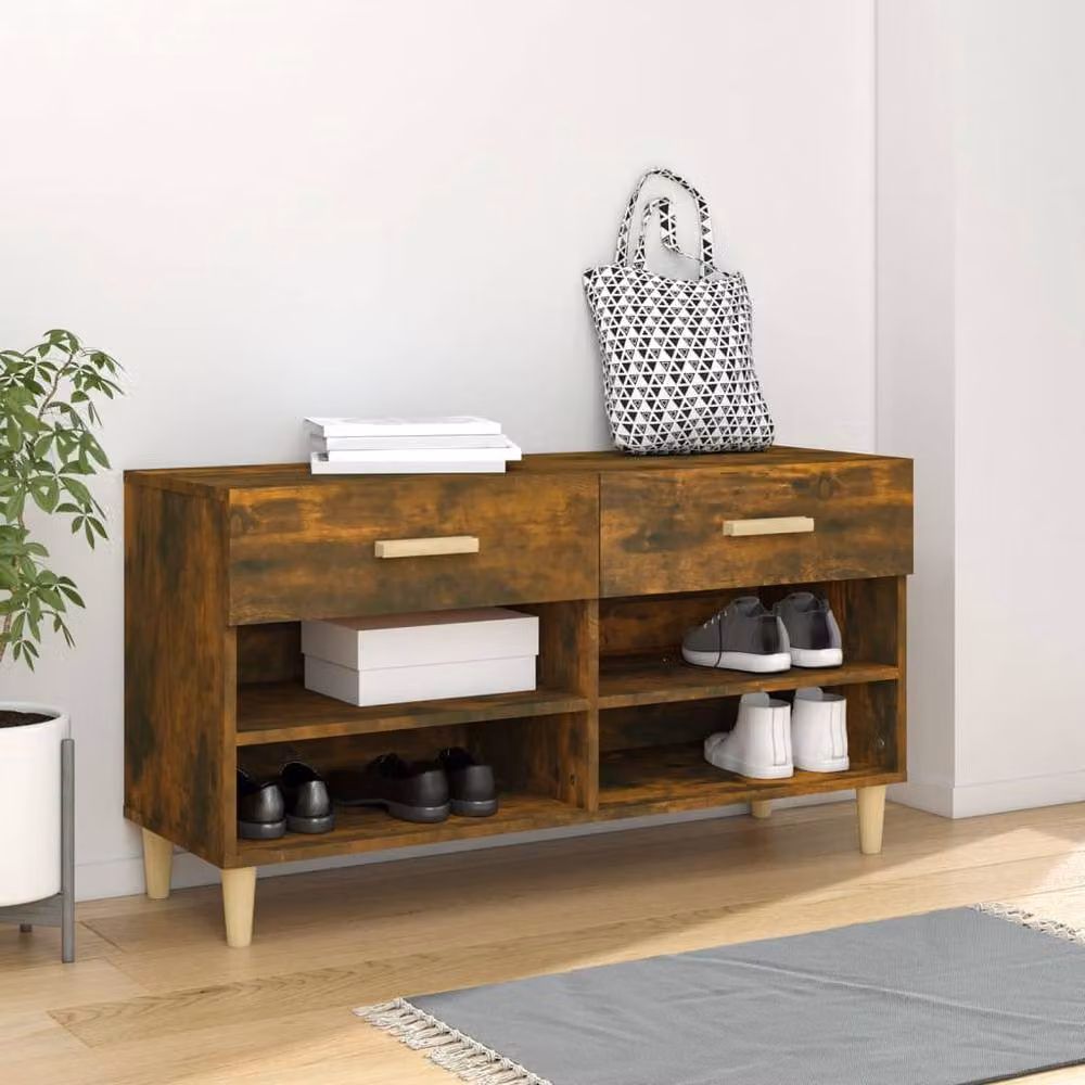 Berkfield Home Smoked Oak Shoe Cabinet in Brown, W/D/H: 102 x 35 x 55 cm – 2