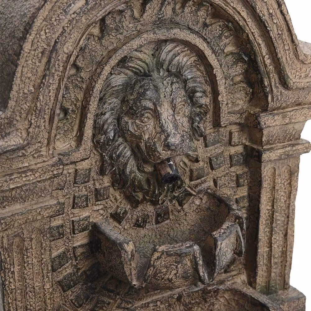 NESTLUNE Imperial Lion Cascading Classical Garden Fountain in Grey, Solar Powered Resin, W/D/H: 100 x 100 x 63 cm – 3