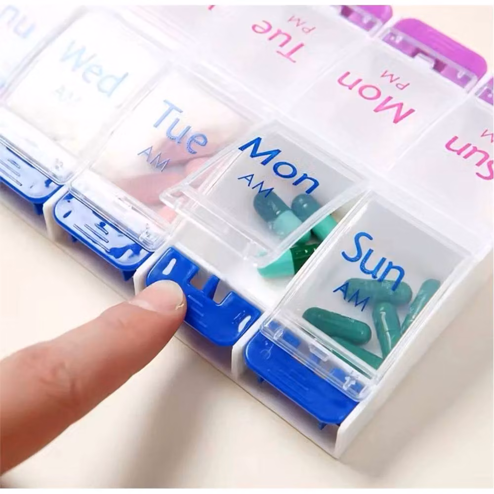 Nordara 7-Day Weekly Pill Box Organizer with Push-Button Opening in White – 2