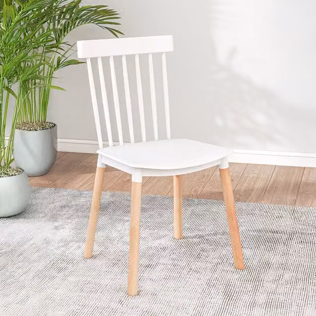 COSTWAY Set of 4 White Beech Wood Scandinavian Dining Chairs