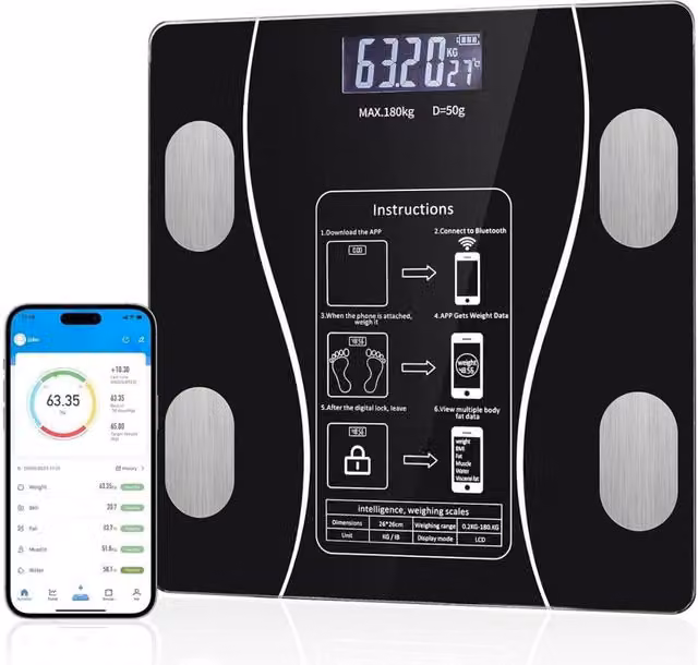 Kelvenix Smart Bluetooth Body Fat Scale with BMI Tracking and App Control, Black – 1