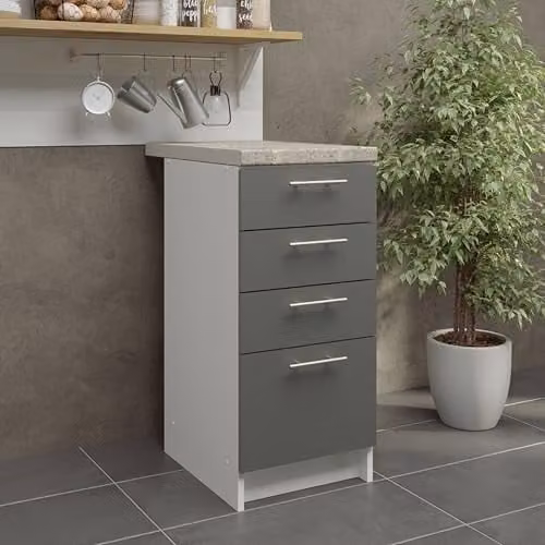 JD Greta Grey Matt Kitchen Drawer Base Cabinet Floor Unit with 38mm Worktop, Height: 40 cm – 2