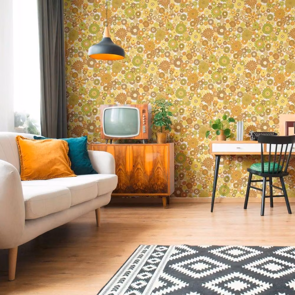 A.S. Création Retro Floral Botanical Vinyl Wallpaper in Yellow – 3