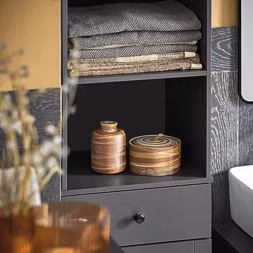 SoBuy Tall Slim Freestanding Bathroom Storage Cabinet in Grey with Hinged Door, Drawer and Shelves, W/D/H: 40 x 35 x 161 cm – 5