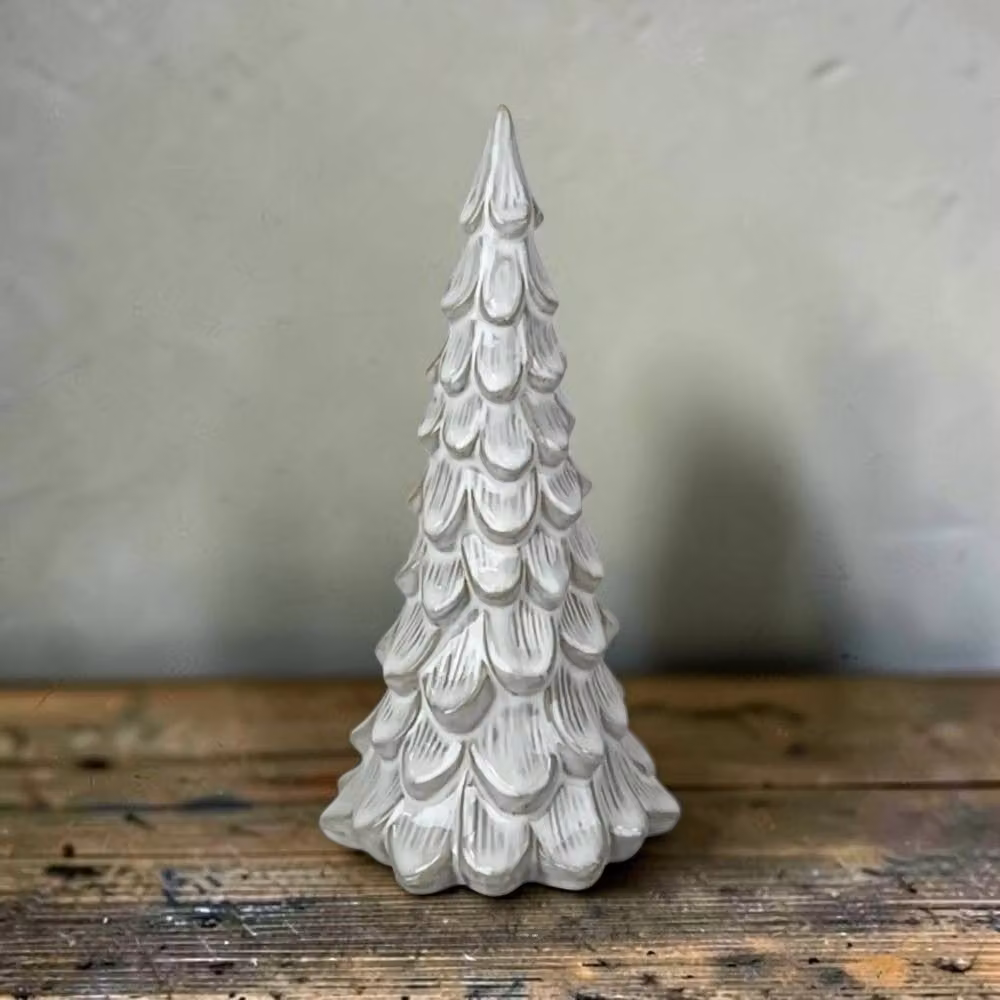 Four Candle White Glazed Ceramic Christmas Tree Ornament with Textured Detail – 2