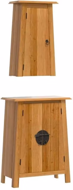Berkfield Home 2 Piece Rustic Brown Solid Pine Bathroom Furniture Set with Wall Cabinet – 1