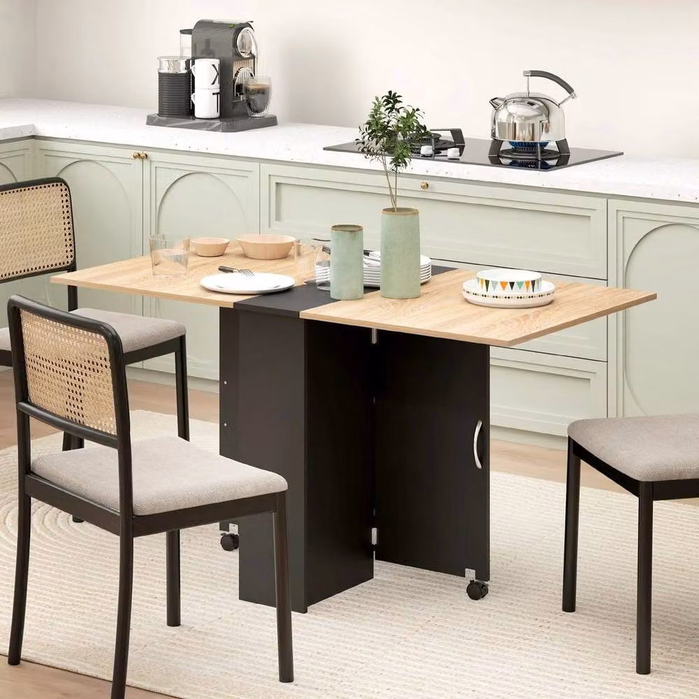 FORGEVIO Black Folding Dining Table with Butterfly Leaf – 4