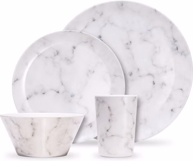 VonShef 16-Piece White Melamine Plastic Dinnerware Set