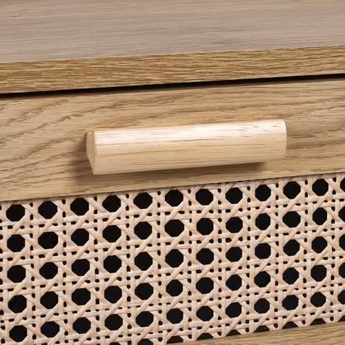Julian Bowen Sydney 6 Drawer Wide Chest of Drawers in Oak and Brown with Geometric Rattan Print, H75 x W120 cm – 5