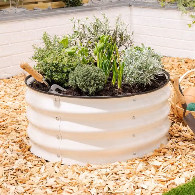 Christow Circular Raised Garden Bed in White Galvanised Steel