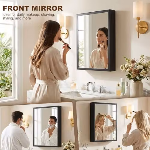 Kleankin Wall Mounted Black Bathroom Cabinet with Mirror and Internal Shelves, W/D/H: 40 x 12 x 60 cm – 5