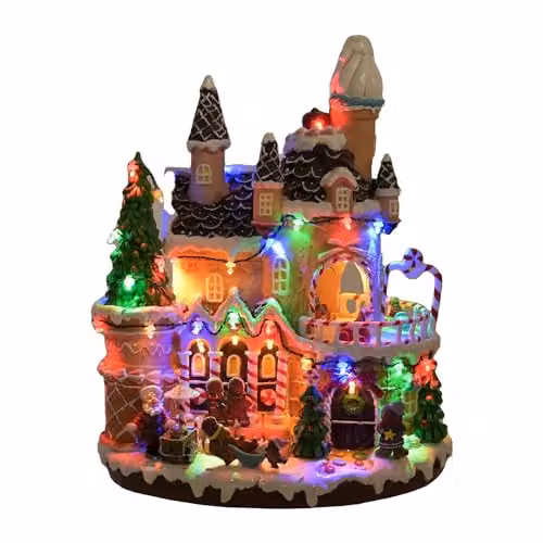 Widdop and Co Multicolour LED Gingerbread House with Rotating Characters, Battery Operated, Height: 30 cm – 2