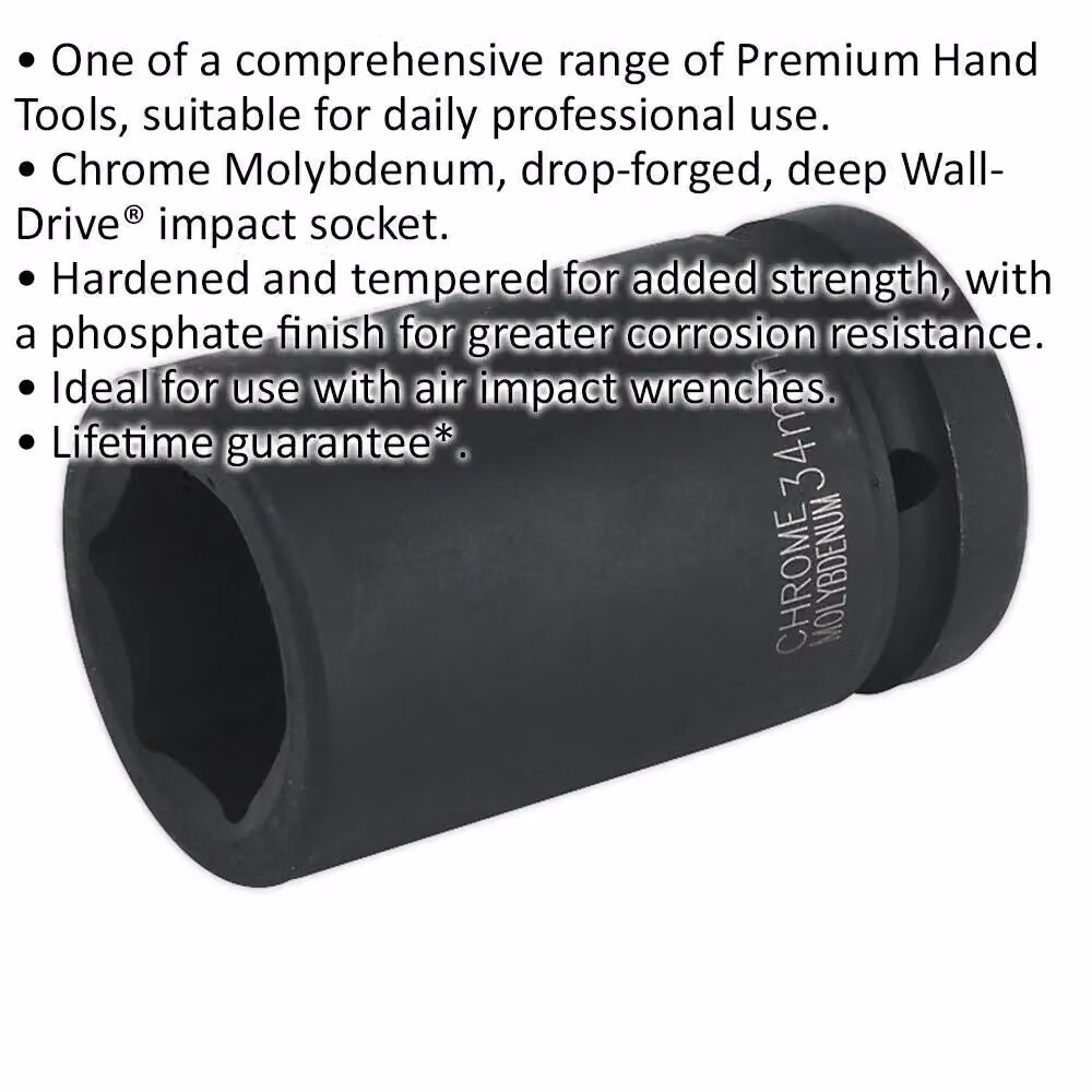 Loops 34mm Forged Deep Impact Socket, 1 Inch Sq Drive, Chrome Molybdenum, Black – 2