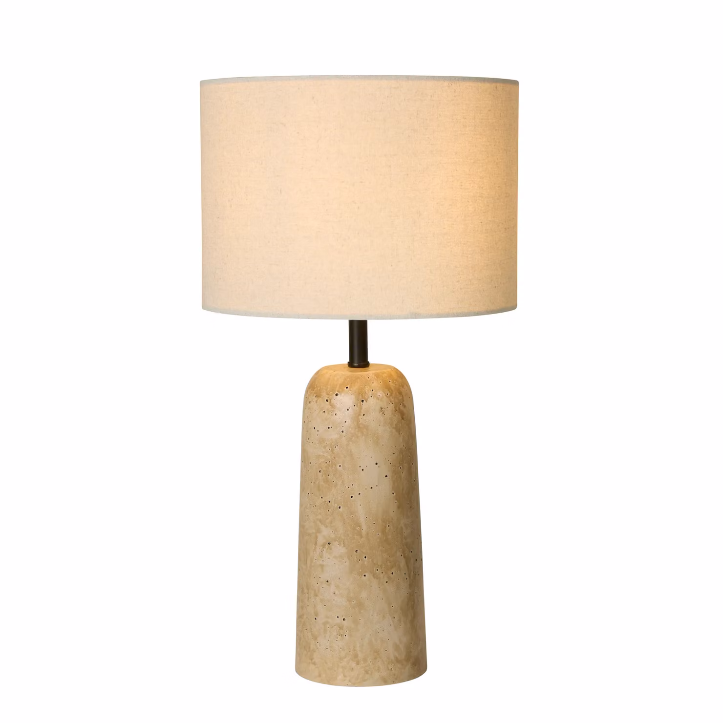 Lighting Collection Travertine Effect Ceramic Table Lamp in White and Beige – 2