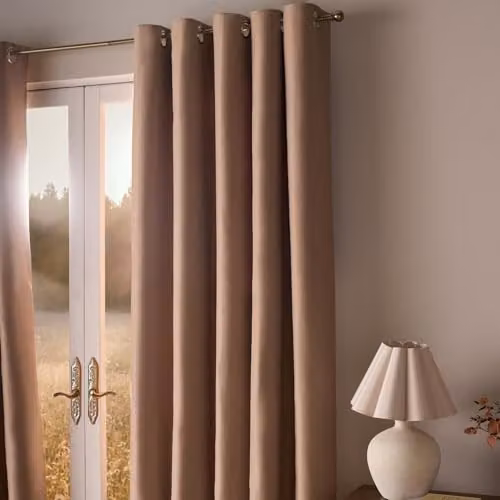 OHS Pair of Beige Thermal Blackout Eyelet Curtains, Width: 167 cm, Drop: 228 cm – 3