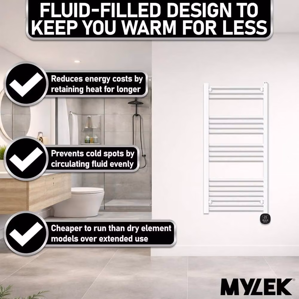 MYLEK Smart WiFi Towel Rail Radiator with App Control, White, 700W – 2