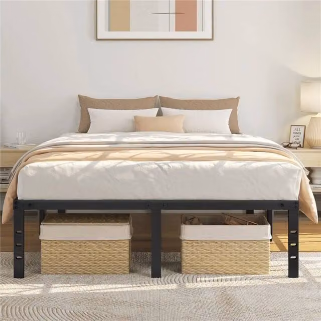 Kelvenix Metal Platform Bed Frame in Black, W: 135 cm, L: 190 cm – 1