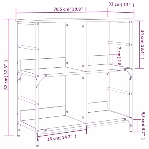 vidaXL Industrial Bookshelf in Smoked Oak, W/D/H: 78.5 x 33 x 82 cm – 3