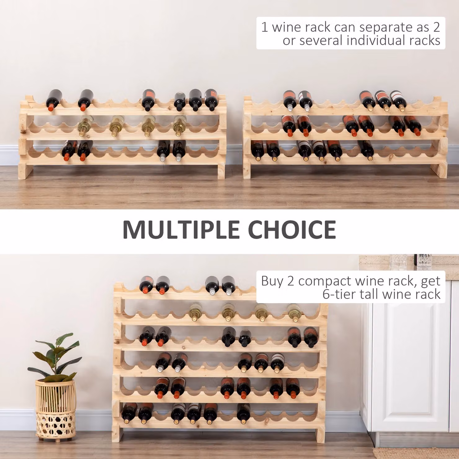 HOMCOM 36 Bottle Freestanding Wood Wine Rack Holder in Light Brown – 3
