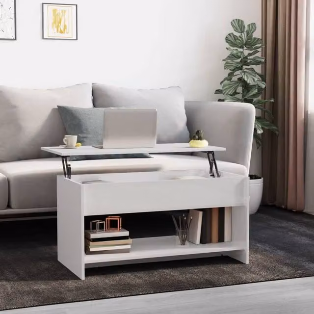 Berkfield Home Modern High Gloss White Coffee Table with Lift Mechanism, W: 102 cm, D: 50 cm, H: 52.5 cm