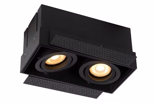 Lucide Trimless Dimmable and Adjustable Recessed Twin Downlight, Black Aluminium, 2xGU10 – 1